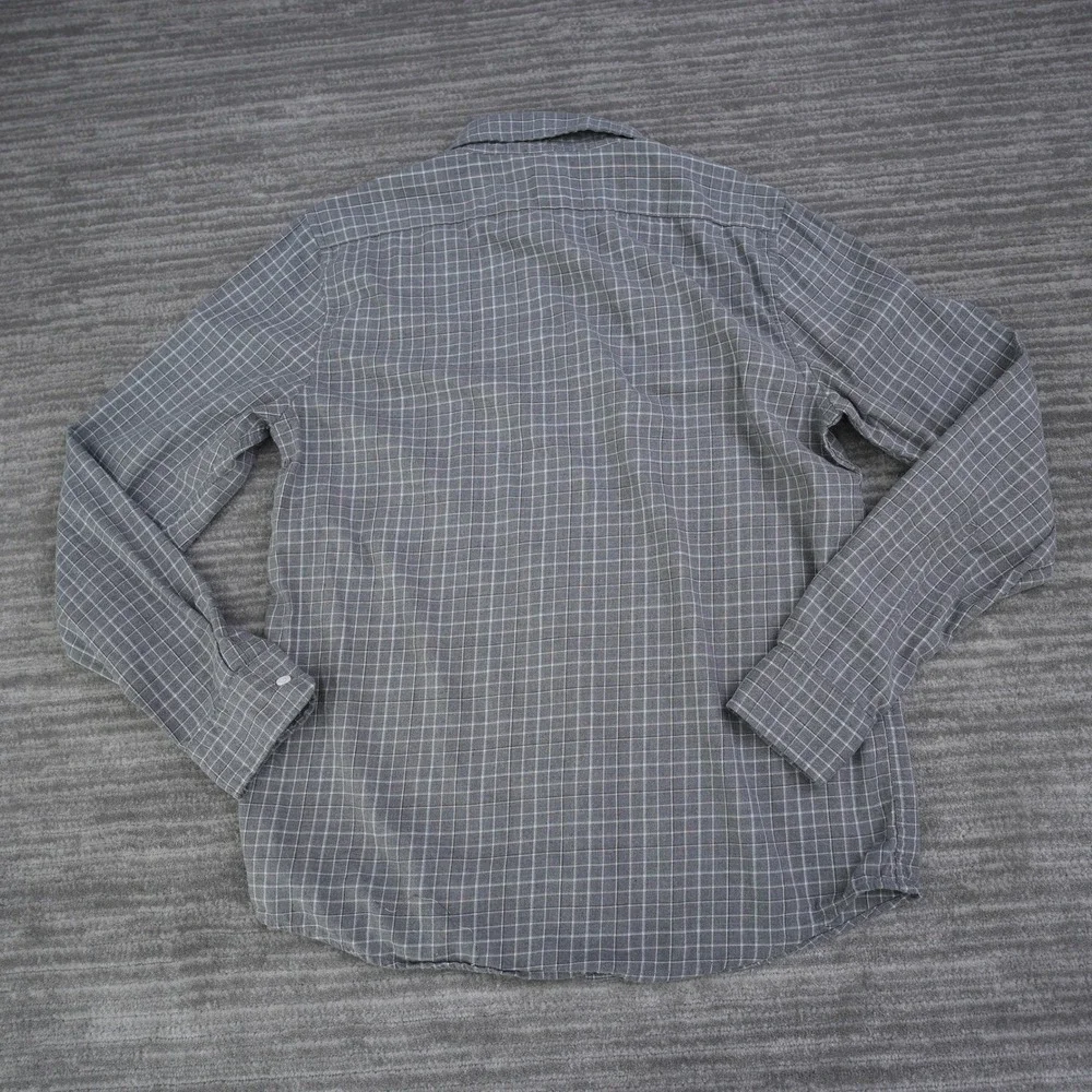 Banana Republic Shirt Button Down Men Medium Grey Windowpane Plaid Untucked Fit